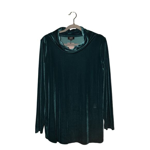 JONES NEW YORK NEW $70 Long‎ Sleeve Cowl Neck Velvet Tunic Top Deep Teal Large - Picture 1 of 3